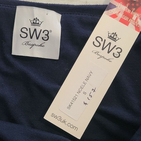 SW3 Bespoke Navy Blue Jersey Knit Asymmetrical Skirt NEW Small Raw Hem - Picture 5 of 7